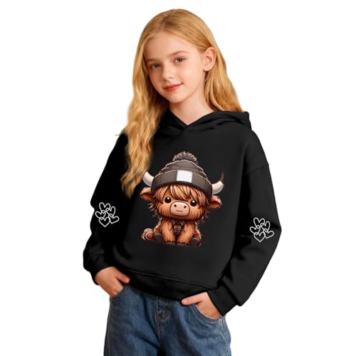Sweat à capuche garçon imprimé vache, pull manches longues décontracté doux - 2