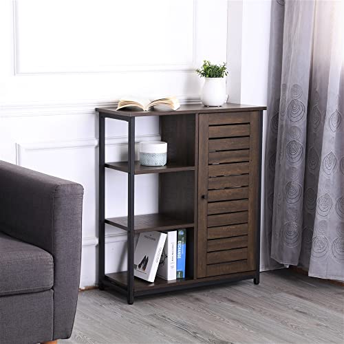 Fivegiven Retro Bathroom Floor Storage Cabinet With Door/3 Side Shelves Rustic Industrial, Espresso #TOP1