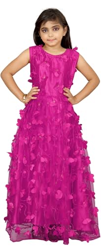 Image of Girls Net Embroidered Gown Dress (Sky New)