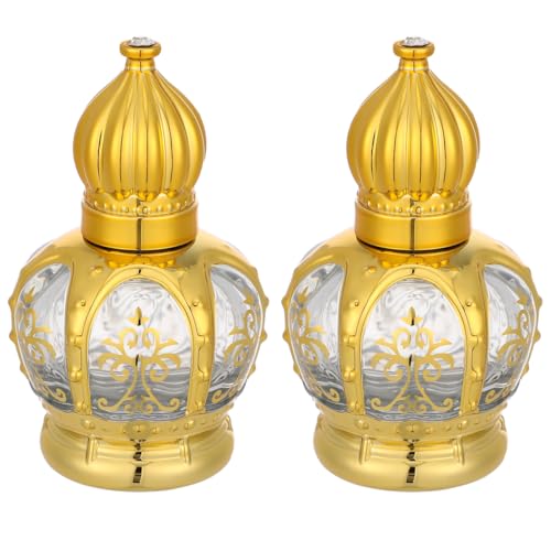 2pcs Mini Arabic Crystal Glass Roller Bottles 15ml Gold Refillable Essential Oil Roll On Dispenser Empty Travel Perfume Sample Container 15ml