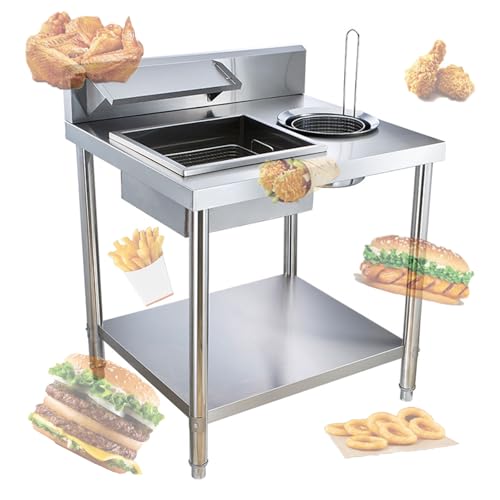 Commercial Kitchen Island, Commercial Breading Table Fried Chicken Preparation Table Stainless Steel Workbench Deep Fried Bread Crumb Station with Stainless Steel Containers and Baskets for Kitchen (