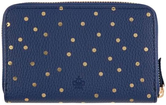 Draeger Paris Women's Navy Blue Polyurethane Classic Wallet - Polka Dots, Zipper, 3 Compartments, 6 Card Slots, Sequin Embellishment