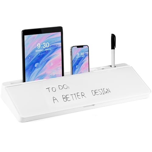 Youyijia Glass Desktop Whiteboard with Storage Organizer Dry Erase Desk Buddy with Smooth Writing Surface Keyboard Stand Memo Board for Home Office Accessories & Supplies (White)
