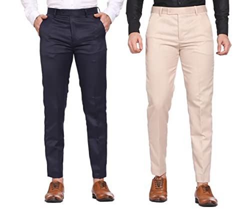 Image of MALENO Men Formal Trouser Regular Fit Solid | Soft and Breathable Pant Combo (Pack of 2)