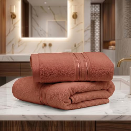Image of LANE LINEN 575 GSM 100% Cotton Hand Towel 2PC - Light Brown | Zero-Twist Weave, True 60x40cm Each, Quick Dry & Absorbent, Ideal for Gym & Daily Use