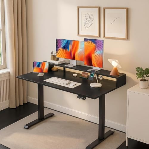 Image of TEKAVO Hirak Height Adjustable Table for Office Work | Electric Standing Table Workstation for Home Office| 100 kg Load Capacity |150L x 60W | Black DIY