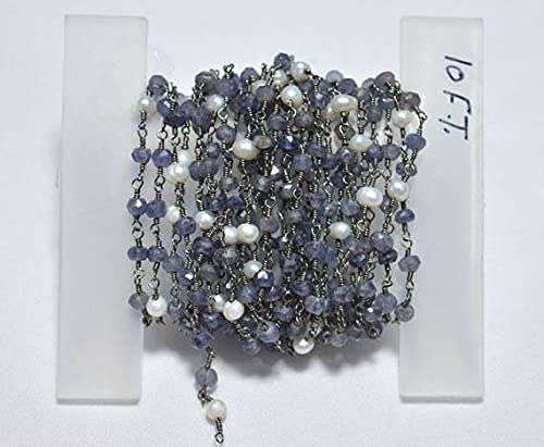 Chaîne iolite et perle LKBEADS wire wrapped rosary chain pour création bijoux
