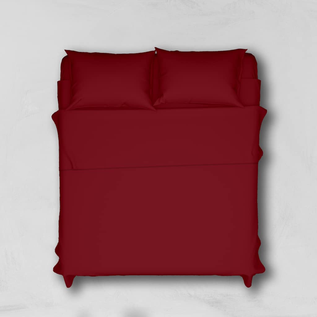 LARA MORADA - Set Completo Lenzuola Una Piazza E Mezza, Misura Francese, 100% Cotone, Made in Italy, Tinta Unita, per Letto 1 Piazza E Mezza 140x200cm, Bordeaux