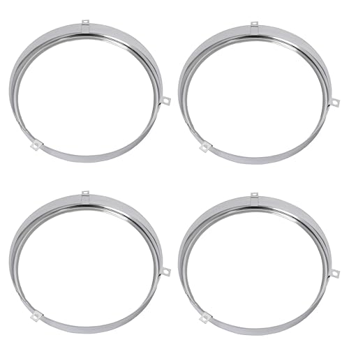 HECASA 4 PCS Headlight Retaining Ring Compatible with 1964-1972 Chevrolet Chevy Chevelle/El Camino/Impala 1966-1970 Pontiac GTO/LeMans/Tempest Headlamp Molding Steel Chrome Silvery