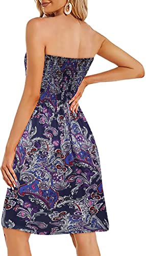 Image of Zyyfly Tube Top Dress Women Summer Beach Coverup Stretch Smocked Strapless Dress