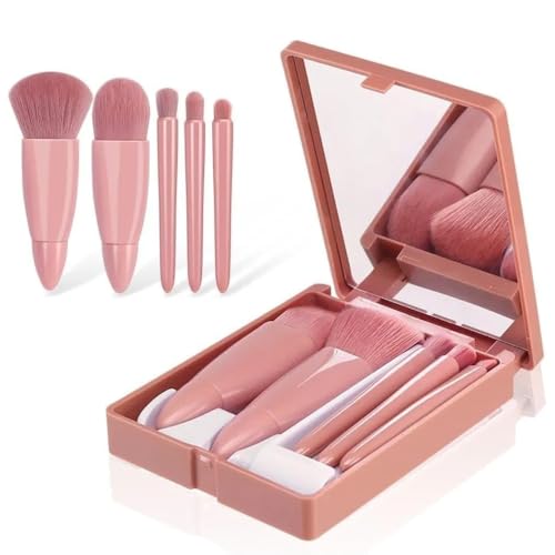 Kit de Maquiagem com 5 Pincéis com Espelho e Estojo Portátil Conjunto Completo para Base e Outros Produtos