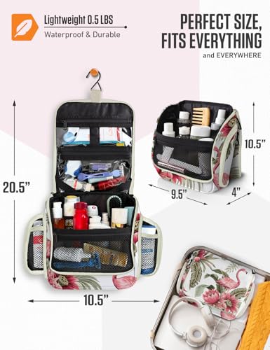 Image of VENTURE 4TH Hanging Travel Toiletry Bag, 17 Compartments - Pink Flamingo | Hangs on rails, hooks or doors; stands upright too. Removable TSA pouch. Water-resistant 900D Nylon, reinforced stitching.