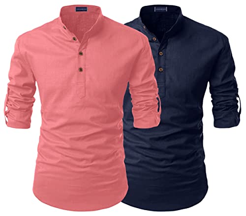 Image of Zombom Combo Men's Cotton Polyester Blend Solid Straight Full Sleeve Regular Fit Mandarin /Chinese Collor Kurta Shirt