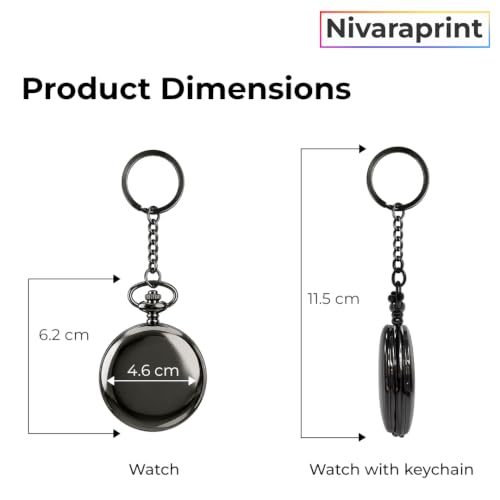 Image of Personalized Antique Analog Pocket Watch Keychain, Custom Engraved Vintage Style with Roman Numeral, Black Fob Watch for Men, Women, Groomsmen, Anniversary, Birthday Gift