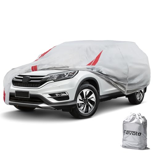 Favoto SUV Car Cover Waterproof Custom Fit for Honda CRV Car Cover (1995-2026) Heavy Duty Car Cover for Automobiles Outdoor with Reflective Strips All Weather Snow Sun Dust UV Protection
