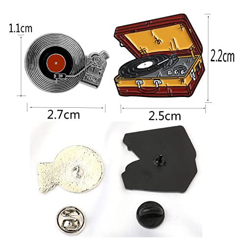 Image of Gzrlyf 2Pcs Vinyl Record Pins Suitcase Record Player Enamel Brooch Vinyl Lover Gifts for Collectors DJ Gifts Retro Music Gift