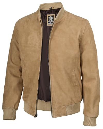 fjackets Real Suede Leather Bomber Jackets For Men - Premium Lambskin Men Leather Jacket Stylish All Season Outerwear
