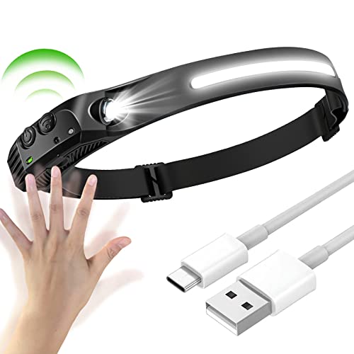 SerDa-Run 1PCS LED Lampe Frontale 230 Degres, COB+XPE 5 Modèles, Frontal à Capteur, Etanches USB Rechargeables, pour Course, Cyclisme, Réparation Le Noir Cover