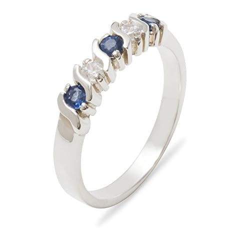 925 Sterling Silver Genuine Natural Sapphire & Cubic Zirconia Womens Eternity Ring - Size X -Sizes J to Z Available Cover