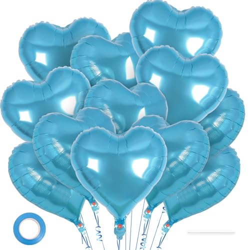 Image of 12 Pcs Light Blue Heart Balloons,18 Inch Heart Foil Balloons Love Balloon Valentine Balloon for Birthday Party Wedding Engagement Party Baby Shower Valentine Day Decorations