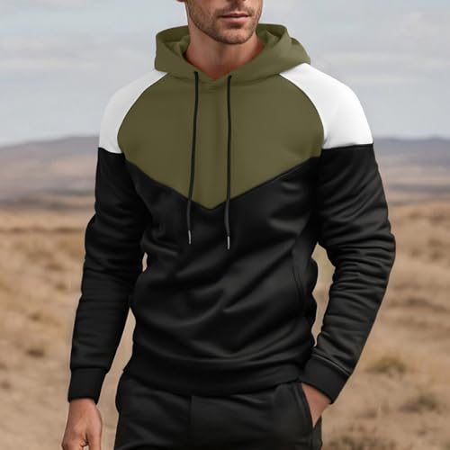 Mens Hoodies Pullover Color Block Fleece Long Sleeve Casual Sweatshirt Tops with Pocket Fall Fashion Hooded Hoodies2