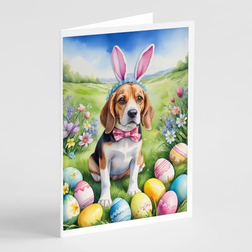Caroline's Treasures DAC4942GCA7P Beagle Easter Egg Hunt Greeting Cards Pack of 8 Blank Cards with Envelopes Whimsical A7 Size 5x7 Blank Note Cards