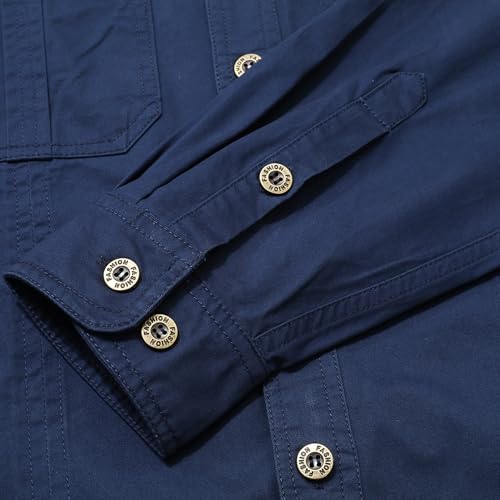 Zyvrenix Men's Long Sleeve Button Down Shirts with Pockets Deep Blue 3XL - image 7