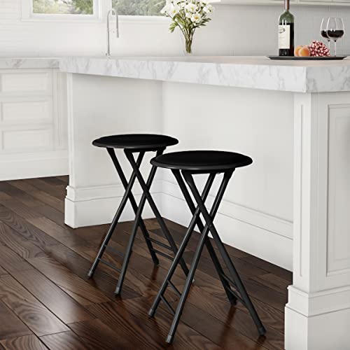 Image of Lavish Home Folding Stool - Set of 2 Counter Height Bar Stools - 24-Inch Backless Folding Chairs with 225lb Capacity for Kitchen, Rec Room, or Game Room (Black)