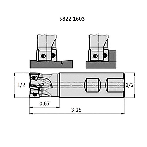 Image of HHIP 5822-1603 Square Shoulder Coolant-Thru Indexable End Mill, 1 /2 inch Cutter Diameter, 1 /2 inch Shank, 1 Flute, 0.67 inch Flute Length, 3.25 inch OAL, 1 /2 inch Cutter Diameter