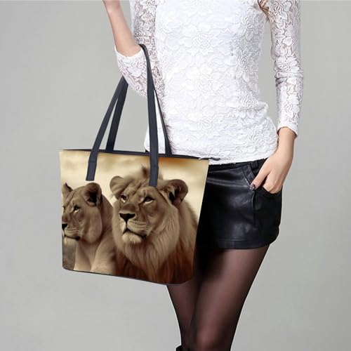 Leather Tote Bag Crossbody Bags for Women Fashion Top Handle Handbag African Lion And Lioness Ladies Shoulder Bags Casual Beach Bag Gym Bages Ladies Purses for Shopping Work Travel 6