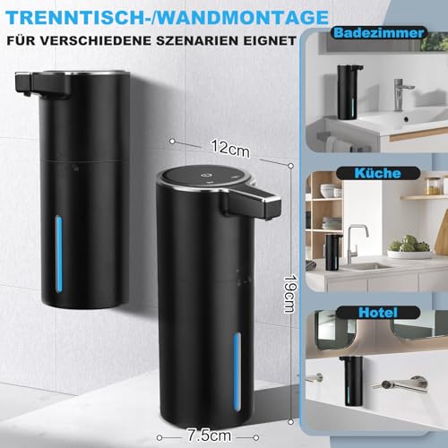 Seifenspender Automatisch Elektrischer 4-Stufen Verstellbar Wandmontage Sensor mit Sensor 400ml No Touch Seifenspender FüR Bad,KüChe,Büro Schwarz 6