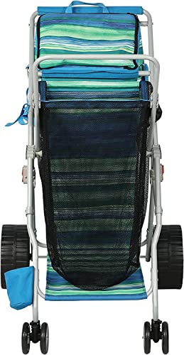 Old Bahama Bay Beach Cart With Big Wheels For Sand, Folding All Terrain Wheels Beach Wagon With Cooler Bag Umbrella Holder, Big Mesh Storage Capacity For Outdoor Camping, Supports 100Lbs, Blue/Green #TOP5