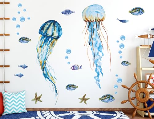 Vinilo decorativo medusas acuarela 36x12 pulgadas, 2 piezas miniatura 1