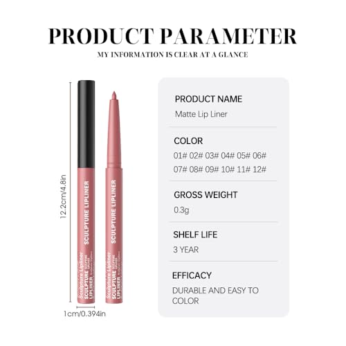 Image of 12 Colors Matte Lip Liner Pencil - Long Lasting Waterproof Lip Liner, Smudge Proof Transfer Proof Lip Pencil, High Pigment Lip Makeup for Defining & Filling Lips (13#, 12PCS)