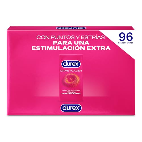 Durex Preservativos Dame Placer, Con Puntos y Estrías, Extra Lubricados,Forma Easy-On, 96 condones