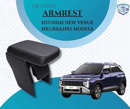 Image of PABLA ENTERPRISES Car Center Armrest compatible with Hyundai New Venue (2025-2026) HX2, HX4,HX5 Series, Black, Premium Comfort Padding, Spacious Storage Compartment, Easy Installation