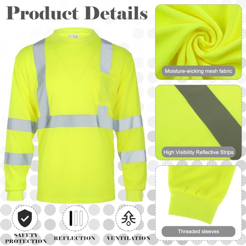 Amylove 4 Pcs Long Sleeve Safety Shirt High Visibility Reflective Construction Work Shirts for Men Women(XL,Yellow, Orange, Black, Blue) - Image 5