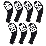 Andux 7Pack Golf Wedge Irons Club Head Covers Degree NO. on Both Sides Long Neck with Zipper Black/Black