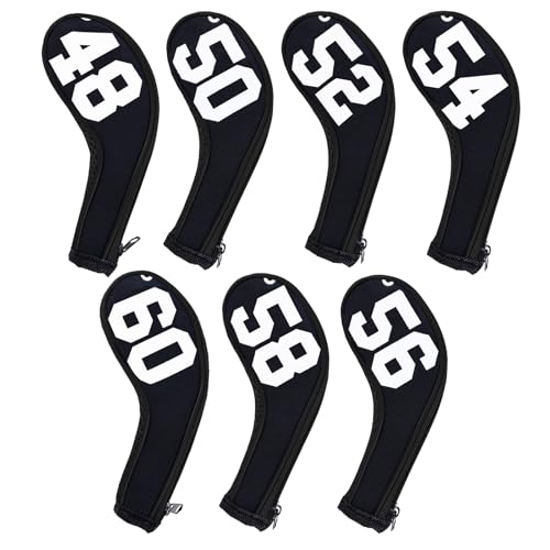 Andux 7Pack Golf Wedge Irons Club Head Covers Degree NO. on Both Sides Long Neck with Zipper Black/Black