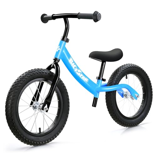 bicystar 14 Inch Toddler Balance Bike for 3-6 Year Old, Real Rubber Air Tires, No Pedal Kids Bike with Adjustable Seat & Handlebar, Footrest, Gift Bike for 3-5 Boys Girls, Blue