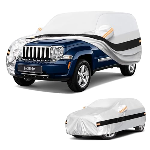 Image of 10 Layers SUV Car Cover Custom Fit for Jeep Liberty (2001-2013), Waterproof All Weather for Automobiles, Outdoor Full Cover Sun Dust Rain Protection with Cotton. Silver