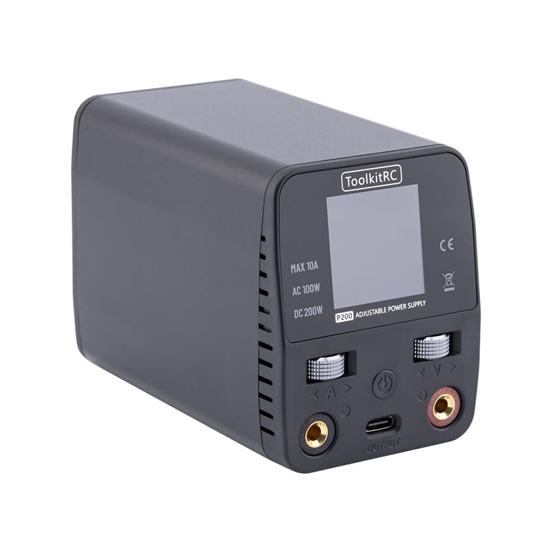 Image of NEW ToolkitRC P200 V2 Mini 30V Supply AC100W DC200W 10A GaN Adjustable Mini Desktop Power Supply USB Output 4.0mm banana female port with TypeC 65W Output fast charging