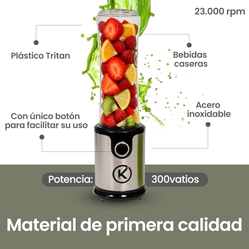 Miniatura 5 de Batidora De Vaso Eléctrica 500ml, 300w, 4 Cuchillas Inox, 2 Botellas Tritan Sin Bpa, 23.000 Rpm, Apta Lavavajillas, Batidora Compacta Para Batidos, Smoothies, Zumos Y Proteínas.