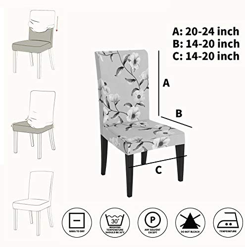 BRIDA ® Polyester, Spandex Stretchable Floral Printed Dining Chair Covers (English Grey) - Set of 4
