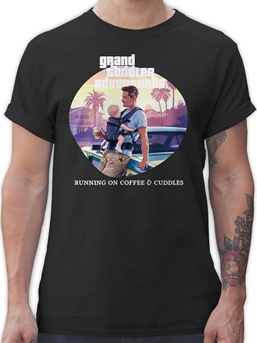 T-Shirt Herren - Grand Toddler Adventures Running On Coffee and Cuddles I Vater Geschenke GTA I Werdender Papa Geschenk Gamer Männer I Gaming - L - Schwarz