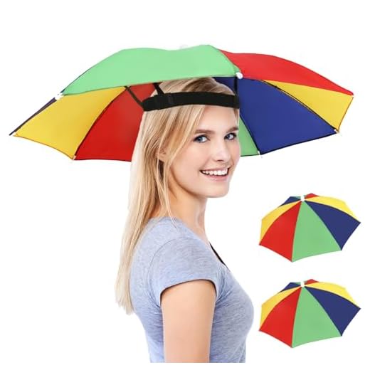 Babelshar 2 Pack Umbrella Hat for Adults with Elastic Band, Fun Colorful Party Umbrella Hats for Kids, Hands-free Adjustable Size Fits All Ages for Outdoor Sun Rain Protection