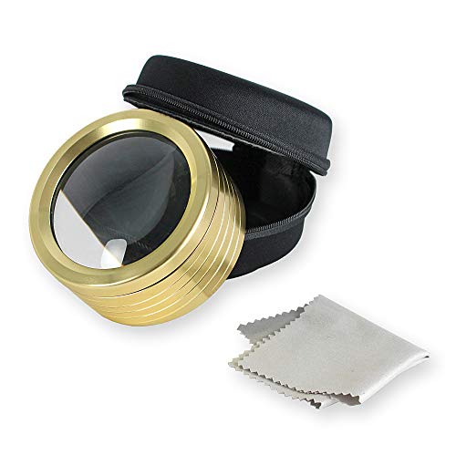 FISHTEC Loupe A Poser - Presse Papier, Système Touch, Dioptrie : Grossissement X5, Eclairante 3 LED, Housse, Idéal pour Lecture, Journaux, Magazines, Travail de Précision - Aluminium Cover