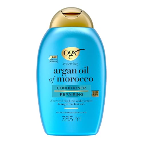 OGX – Après-Shampooing Réparateur Huile d'Argan du Maroc (flacon de 385 ml) – Soin capillaire pour cheveux secs et abîmés – Après-shampoing sans sulfate