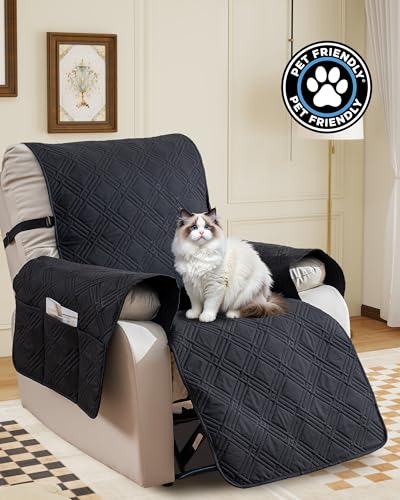 Image of Waterproof Recliner Chair Cover, Oversized Reversible Recliner Chair Covers with Pocket Washable Reclining Chair Covers Furniture Protector for Kids, Pets (28'',Black)