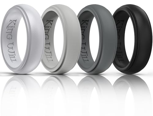 King Will Anillos de silicona para hombre, cómodos y transpirables, alianzas de boda para hombre en gris plateado y negro, anillos de boda de goma de 8 mm de ancho para hombres, perfectos para estilos